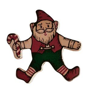 Elf Button Cover Christmas Candy Cane Vintage Handcrafted Painted Wood